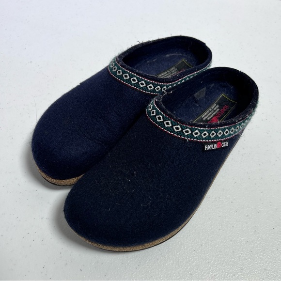 Haflinger Women’s Grizzly Navy Blue Wool Clog Slippers - Picture 1 of 12